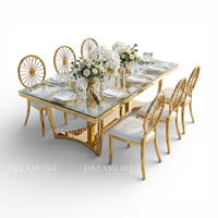 Table à manger de luxe moderne et onirique en verre miroir, avec cadre en acier inoxydable épaissi et durable, idéale pour hôtel/extérieur/fêtes