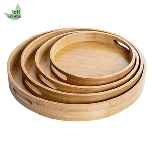 나무 대나무 원형 트레이 세트 손잡이가 있는 플로팅 커피 차 음식 서빙 트레이 가정 주방 장식 호텔 레스토랑 비즈니스용 - Product Image 2