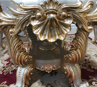 Ensemble de salle à manger de luxe classique royal français 6 places, table ovale or champagne, bois de teck/chêne, placage de luxe, chaises en cuir