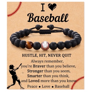 Pulsera con Cuentas de Balón de Fútbol para Regalo de <span class=keywords><strong>Mi</strong></span> <span class=keywords><strong>Hijo</strong></span>, Negro Mate, Rugby, Baloncesto, Béisbol, Piedra de Ojo de Tigre, Moderno - Product Image 4