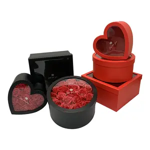 Renk düşmek yüksek kalite lüks sevgililer günü düz renk hediye kutuları birden şekiller kare kalp çiçek hediye kutuları setleri