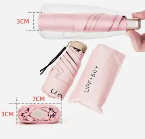 High quality personal waterproof women 5 fold small gift ladies girls light compact pocket uv capsule mini umbrella