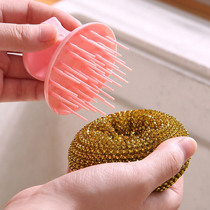 Steel Wool Scrubber With Handle Kitchen Cleaning Brush Pot Dishwashing Brush Steel Wool Pad Solid Shape Plastic And Metal - Product Image 4
