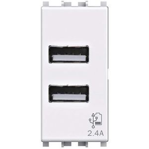 4BOX .24 Presa USB stazione di ricarica a parete 2.4 Ampere Bianca Plana Compatibile Con Vimar - Product Image 1