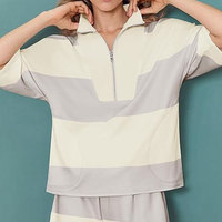 Ensemble de sport rayé pour femme, nouveau design personnalisé, deux pièces, survêtement oversize, ensemble de détente, haut et short avec poches