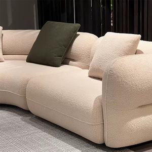 Pouf italien minimaliste <span class=keywords><strong>BUFA</strong></span> une place en peau de mouton courbée couleur crème, modèle de luxe léger pour salon, célèbre sur internet, en tissu pour maison modèle - Product Image 3