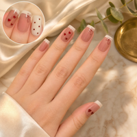 Faux ongles personnalisés Saint-Valentin à presser, courts, carrés, motif cœur, blancs, style français, nœud rouge, gel brillant, en ABS, vente en gros OEM