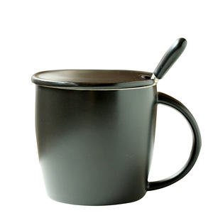 Mug en céramique avec couvercle, tasse de bureau émaillée, design minimaliste, couleur unie, cadeau d'affaires, vaisselle de boisson - Product Image 5