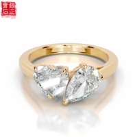 Bague de fiançailles de luxe pour femme en argent sterling 925 plaqué or, avec deux pierres de moissanite, sertie à griffes, taille poire et cœur, certifiée REACH