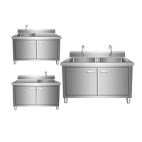 Évier double commercial autoportant en acier inoxydable 201 finition brossée mate avec rainure de drainage pour cuisine de restaurant