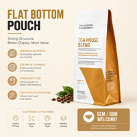 Sachet de café à fond plat scellé sur 8 côtés, imprimé sur mesure, avec valve, pochette refermable à fermeture éclair pour café fraîchement torréfié et thé en vrac
