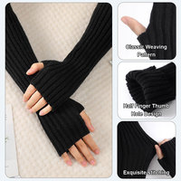 Haute qualité femmes Long hiver tricoté chaud respirant demi doigt bras gants sans doigts conception utilisation quotidienne couleur unie