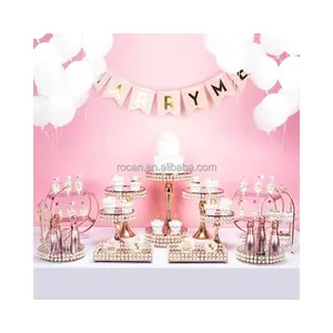 Luxury Crystal Mirror Cake Stand Birthday Party Dessert Display Wedding Decor Round Gold Cake Pedestal Metal cake Stand