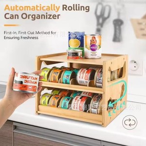Wooden Pet Food Can <b>Rack</b> Double Layer Stackable Desktop <b>Storage</b> For Cat Dog Wet Food <b>Kitchen</b> Countertop Organizer - Product Image 2