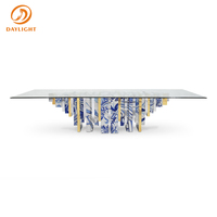 Table à manger rectangulaire haut de gamme en bois massif et verre, design créatif, art peint à la main, style villa italienne de luxe léger