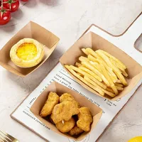 Plateau alimentaire en papier kraft recyclé avec logo personnalisé, finition brillante, pour sushis, en-cas et plats à emporter - Marron