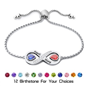 Conjunto de Pulseras Personalizadas con 8 Piedras de Nacimiento para Parejas, Gemas de los 12 <span class=keywords><strong>Meses</strong></span>, Nombres Grabados DIY, Nudo Deslizante Ajustable para Ella - Product Image 1