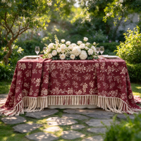 Nappe en coton et lin rayée à motifs floraux vintage style ferme, couverture de table à motif botanique pour fêtes en plein air, événements et restaurants