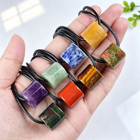 Collier pendentif en pierre naturelle, forme colonne carrée, avec breloque en cristal poli pour la guérison énergétique, cadeau de bijoux