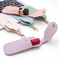 Porte-rouge à lèvres et étui en cuir PU, porte-clés portable, sac de rangement pour baume à lèvres, trousse de maquillage de voyage