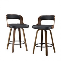 Tabourets de bar pivotants VipDesk de 26 pouces en similicuir, style mi-siècle, avec dossier et accoudoirs, structure en bois d'ingénierie, noirs, pour bar à domicile