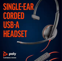 Headset Kulit Poly Plantronics Blackwire 3210 USB-C Berkabel Over-Ear dengan Mikrofon Boom untuk Ponsel dan Komputer