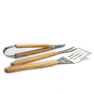 Herramientas de parrilla de barbacoa de acero inoxidable, Juego de 3, incluye tenedores, <span class=keywords><strong>pinzas</strong></span> giratorias con mango de madera para asar, accesorios de cocina - Product Image 4