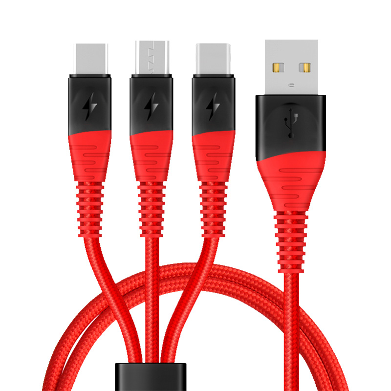я телефона Мобильный многофункциональный Usb кабель для передачи данных ЦВЕТНОЙ кабель Micro-Usb в оплетке 3 в 1 зарядный кабель