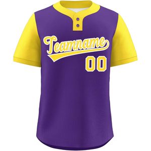Camiseta de Béisbol Personalizada Unisex para Adultos, Morada y Amarilla, con Nombre y Número Bordados, Cuello de Béisbol con Tecnología de Absorción de Humedad - Product Image 1
