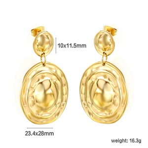 Pendientes de Acero Inoxidable con Baño de Oro de 18k, Textura Orgánica, Hipoalergénicos, Resistentes al Agua, para Mujer, Venta al Por Mayor - Product Image 2
