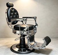 Fauteuil de barbier classique haut de gamme à boutons capitonnés pour usage professionnel en salon de coiffure