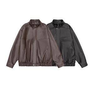 Người Đàn Ông Của Phụ Nữ Mỹ Retro Phi Công Xe Máy Puleather Áo Khoác Dài Windproof Cao Đường Phố Phong Cách Lỏng Lẻo Đứng Cổ Áo Giản Dị Tops - Product Image 5
