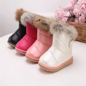 Moda Inverno Quente Crianças Botas PU Couro Outdoor Snow Boots Hard Rubber Sole Baby children Shoes