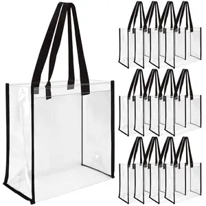 Temizle Tote çanta PVC kolları ile plastik alışveriş çantası çanta toplu stadyum onaylı seyahat alışveriş çantaları plaj için