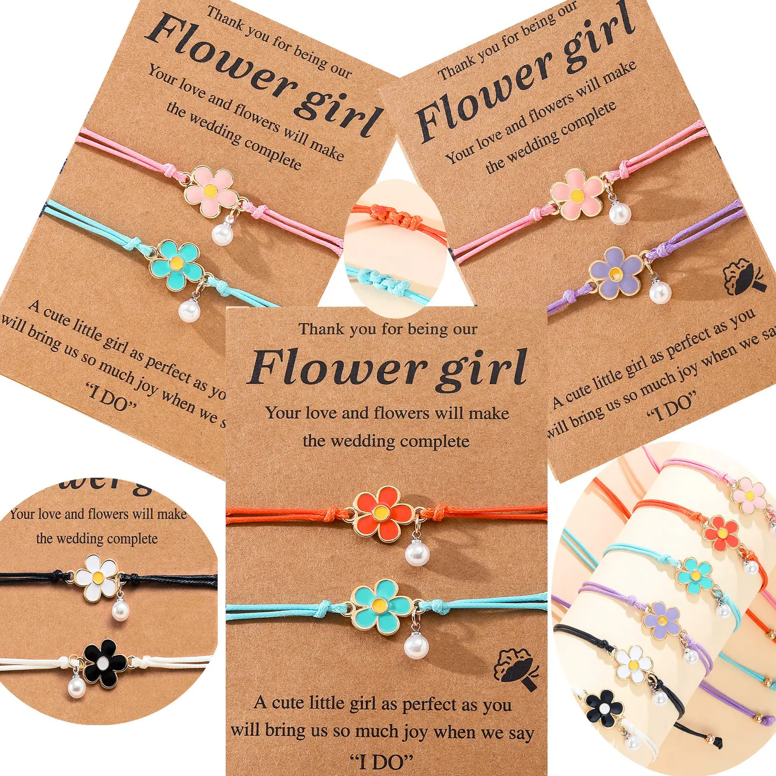 Wholesale High Quality Women Flower Girls Pendant Charm Braided Rope Bracelets Bangle Jewelry