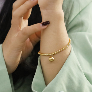 European American Style 18K Gold Elastic Bead Bracelet Titanium Steel Round Ball Geometric Design Jewelry - Product Image 4