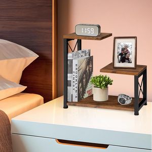 Desktop Storage Rack Iron Wood Multi Layer Office Organizer 33x18cm Freestanding <b>Desk</b> <b>Shelf</b> - Product Image 4
