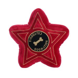 Juguete de Peluche para Perro con Forma de Estrella Roja de Cinco Puntas, Hueso Bordado en Dorado con Patrón de <span class=keywords><strong>Hollywood</strong></span>, California, Juguete Suave con Sonido para Mascotas, Logotipo Personalizado - Product Image 1