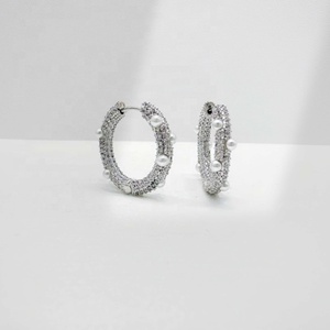 factory price plata 925 sterling <b>silver</b> round designer earring wholesale retro bridal gold plated pearl fashion <b>hoop</b> earrings - Product Image 5
