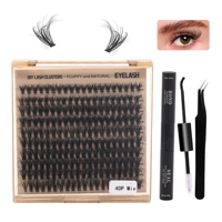 Kits de cils en grappe 20P 30P 40P 50P 100P 200P avec colle, scellant et pince, 200 cils par plateau, cils en éventail en cachemire volumineux et courbés en D