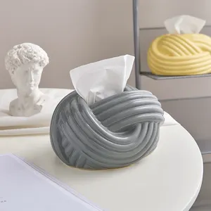 New Products Fashionable Modern Home Decor Ceramic Facial Tissue Paper Box Cute Knot Style Tissue Box