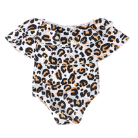 A #   Maillot de bain d'été pour maman et moi, combinaison à deux couches, col à volants, épaules dénudées, imprimé léopard, pour femmes