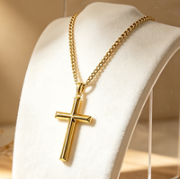 Collier pendentif croix en acier inoxydable plaqué or 18 carats, bijoux religieux pour hommes, style hip-hop chrétien, tendance, vente en gros