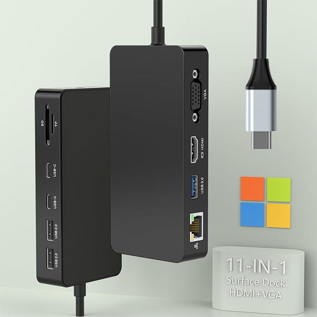 USB C 11 in 1 Surface Powerful Docking Station New Product with for HDMI 4K VGA SD TF PD 100W USB Hub Stock for Windows Surface