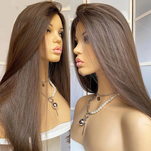 Pelucas de Cabello Humano Liso Sedoso Color Marrón <span class=keywords><strong>Chocolate</strong></span>, Pelucas Completas de Encaje Remy Brasileñas Pre-Arrancadas Sin Pegamento - Product Image 3