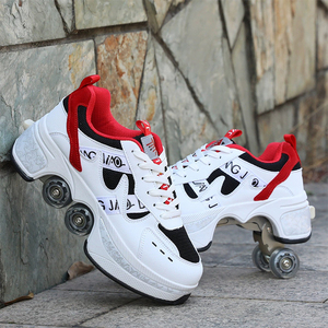 Chaussures à roulettes, chaussures de marche à double rangée avec roues, 2 en 1, poulie amovible, parkour, patinage, baskets pour enfants - Product Image 4