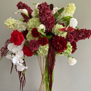Ortensie Verdi e Rosse, Fiori per Centrotavola, Runner Floreale per Corridoio, Amaranto - Product Image 4