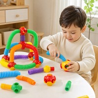Set Konstruksi Blok Bangunan Tabung Pop Warna-warni Konektor Fleksibel DIY Mainan Edukatif Kreatif untuk Anak-anak