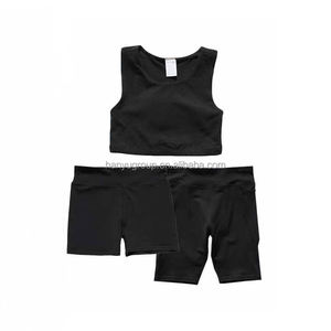 بيع بالجملة ملابس رياضية بناتي نقوش رياضية بلا أكمام كاجوال صيفية للرقص دراجة جمباز طقم ليغنغز علوي وقصير - Product Image 2