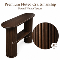 Table console ovale moderne cannelée avec rangement dissimulé en bois de noyer, table d'entrée pour couloir et salon, mobilier de luxe intelligent